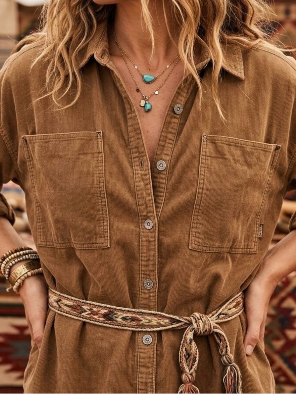 Free People We The Free Baby Corduroy Button Down Shirt Size Small